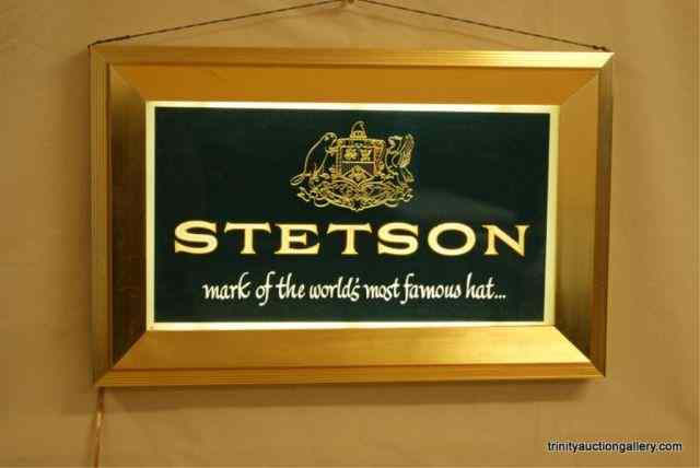 Appraisal: Stetson Lighted Store Display SignWith a brass frame and glass