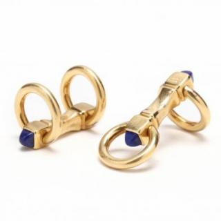 Appraisal: KT Gold and Lapis Cufflinks Cartier the fold over cufflinks