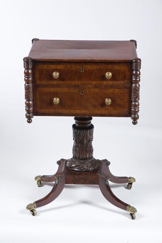 Appraisal: CLASSICAL WORK TABLE Probably New York ca mahogany poplar and