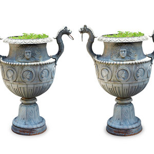 Appraisal: A Pair of Large Patinated Bronze Garden Urns th Century