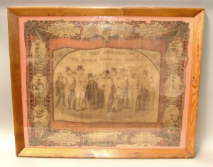 Appraisal: A mid Victorian printed linen pictorial handkerchief inscribed To the