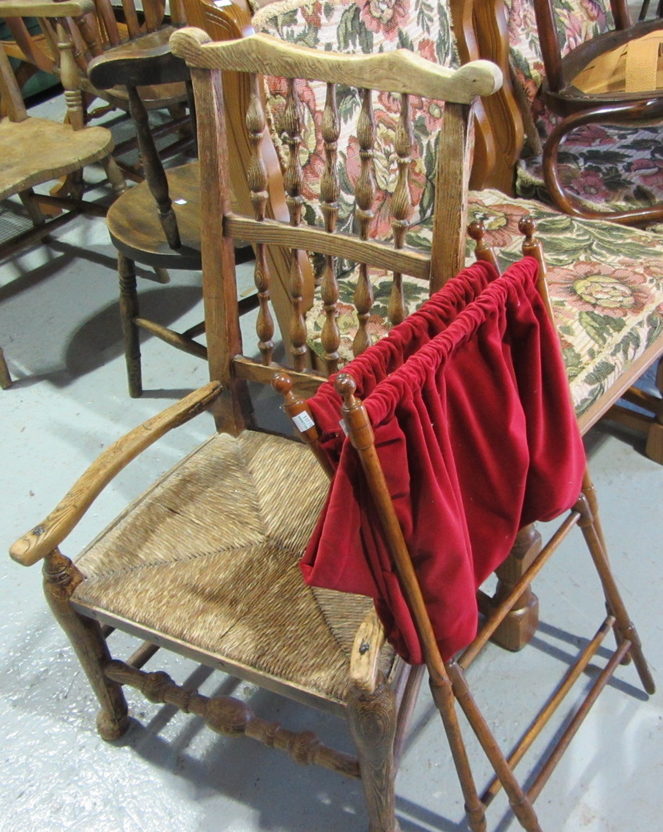 Appraisal: An ash spindle back chair a square foot stool and