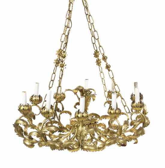 Appraisal: An Italian Gilt Metal Ten-Light Chandelier having a central disc