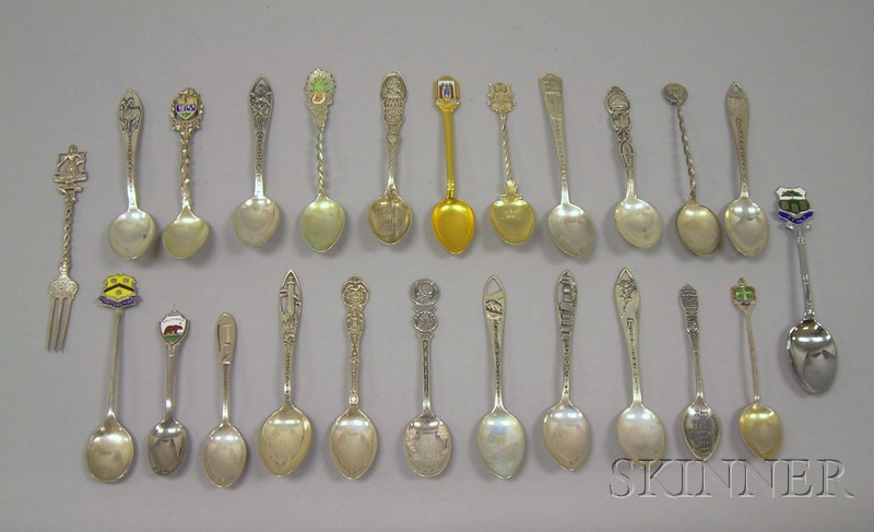 Appraisal: Approximately Twenty-Four Sterling and Silver Plated Souvenir Spoons Th Martinsen