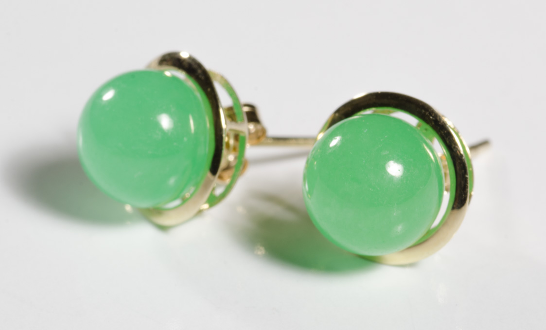 Appraisal: PAIR OF GREEN JADE EAR STUDS each k yellow gold