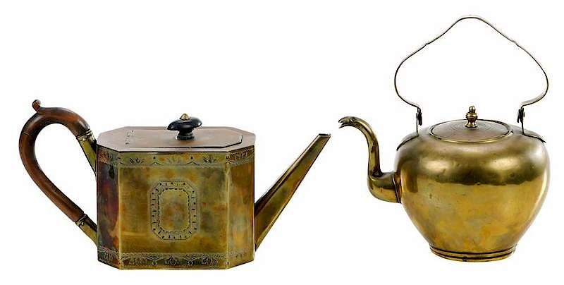 Appraisal: Two Early Brass Teapots British th th century comprising George