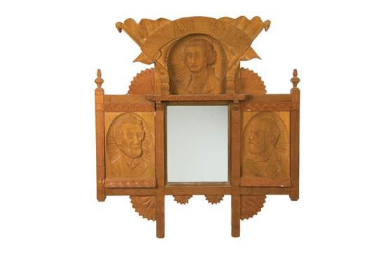 Appraisal: FOLK ART MIRROR American early th century walnut Carved busts