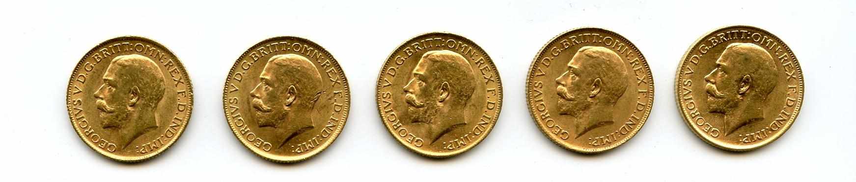 Appraisal: Great Britain George V Sovereigns KM- Each coin exhibits a