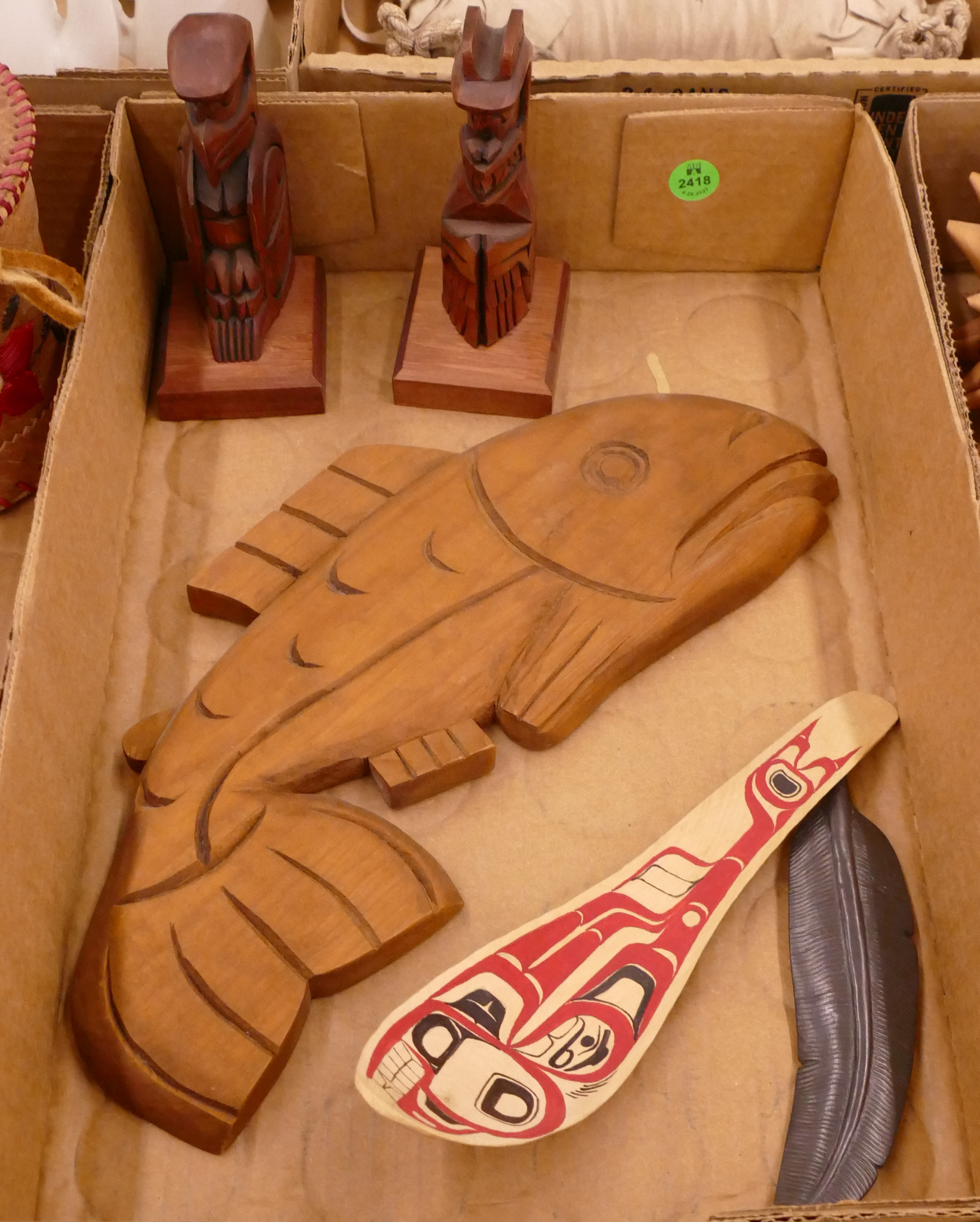 Appraisal: Box pc NW Coast Wood Carvings- Totems Etc