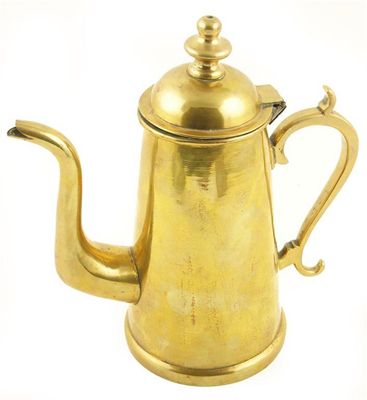 Appraisal: An eastern brass coffee pot the hinged cover with a