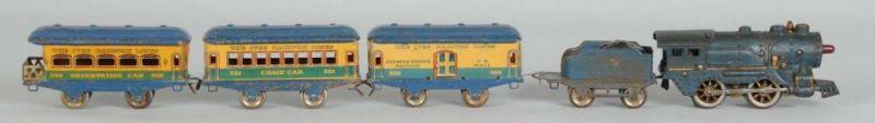 Appraisal: Ives O-Gauge Litho Blue Vagabond Passenger Set Description Pre-war Includes