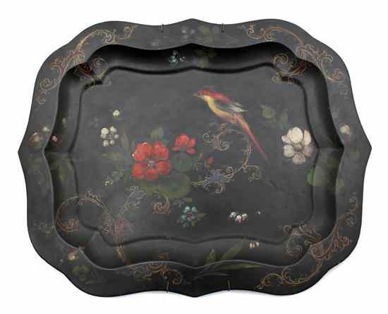 Appraisal: A Painted Tole Tray the shaped form decorated with a