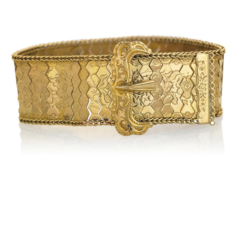 Appraisal: VICTORIAN OR POST VICTORIAN GOLD JEWELRY Antique belt bracelet with