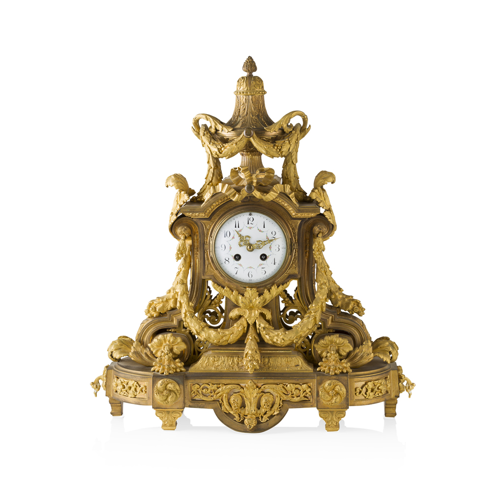 Appraisal: FINE FRENCH ORMOLU MANTEL CLOCK TH CENTURY the white enamel