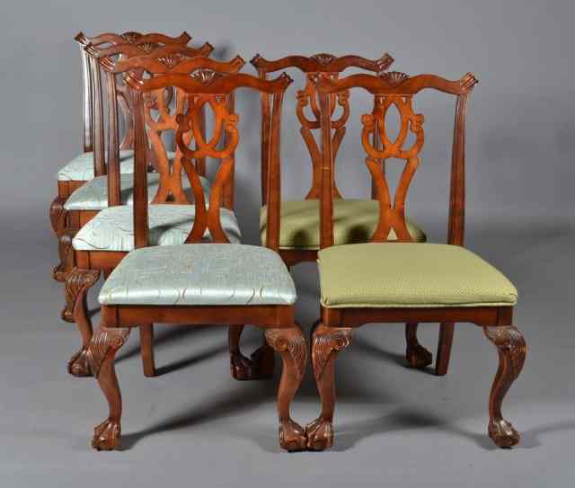 Appraisal: Chippendale Style Side ChairsWith carved splats and ears the knee