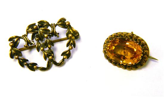 Appraisal: JEWELRY Topaz Pin K yellow gold '' x '' oval