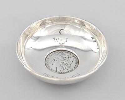 Appraisal: A Sterling Silver Dish with an Silver Dollar Inset Engraved