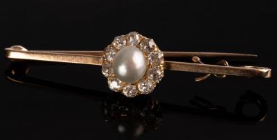 Appraisal: A pearl and diamond bar brooch by Cropp Farr the