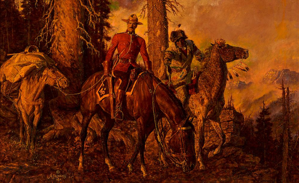 Appraisal: Arnold Friberg The Pursuit or Mountie Exclusive on Bidsquare ARNOLD