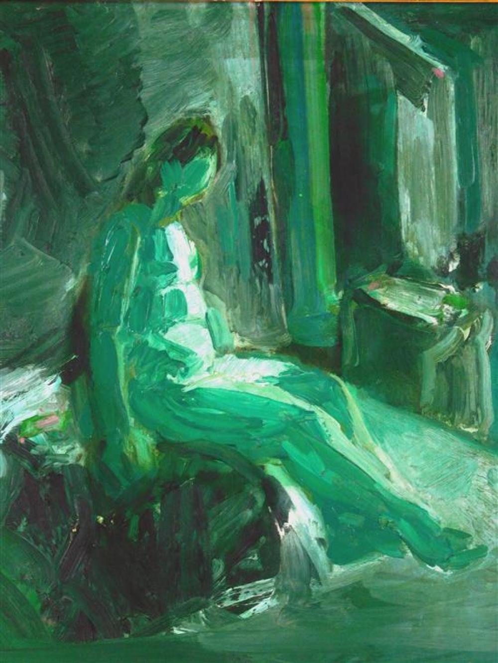 Appraisal: Gabriel Coldefy France - oil on canvas monochromatic green composition