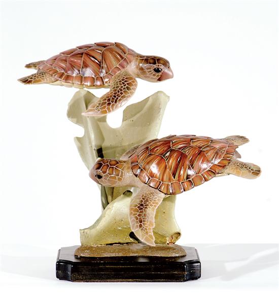 Appraisal: Jim Yarden American th century YOUNG SEA TURTLES carved and