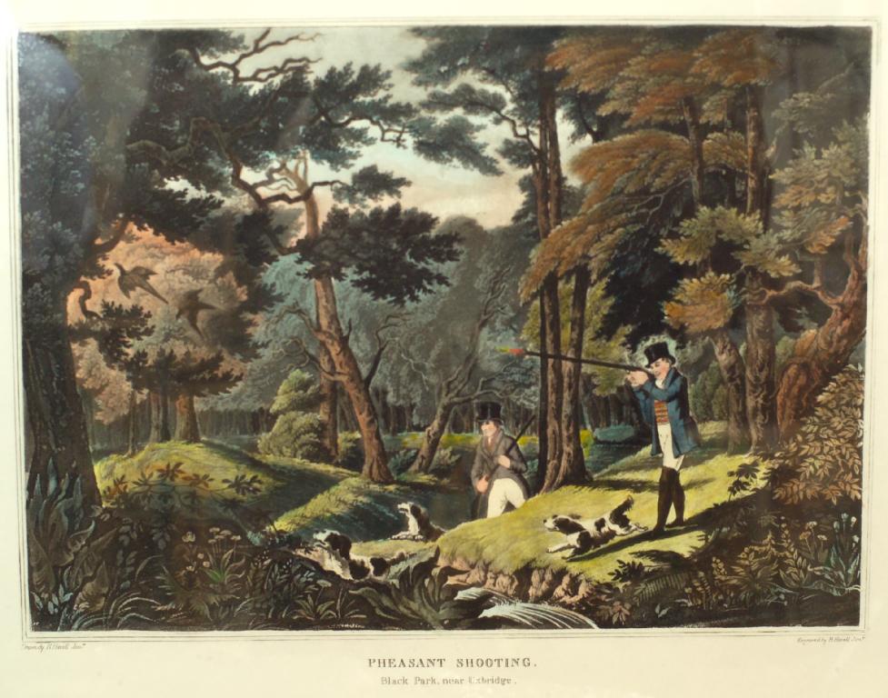 Appraisal: SET OF FOUR REGENCY AQUATINTS OF SHOOTING SCENES after R