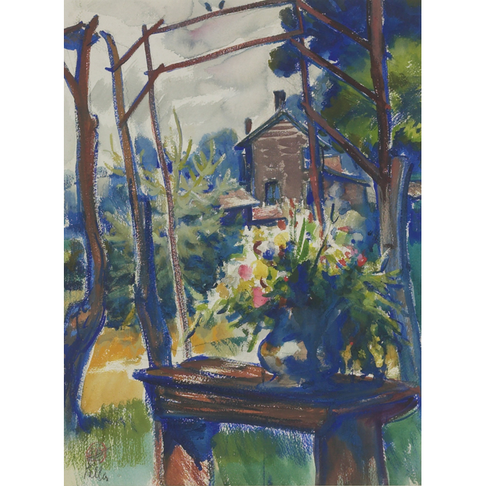 Appraisal: Henry George Keller American - Garden Scene c watercolor x