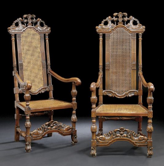 Appraisal: Pair of Flemish-Style Carved Mahogany Armchairs fourth quarter th century