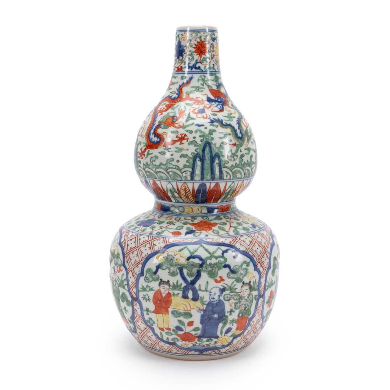 Appraisal: CHINESE MING STYLE WUCAI DOUBLE GOURD VASE Chinese Ming style