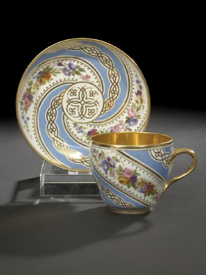 Appraisal: Russian Blue Spiral-Striped Porcelain Bread-and-Milk Cup and Saucer second quarter