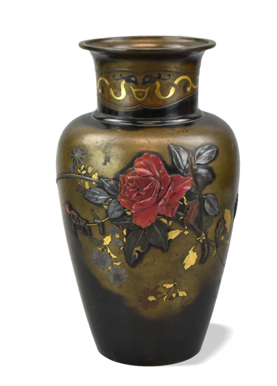 Appraisal: A bronze Japanese Meiji Period mixed metal vase with silver