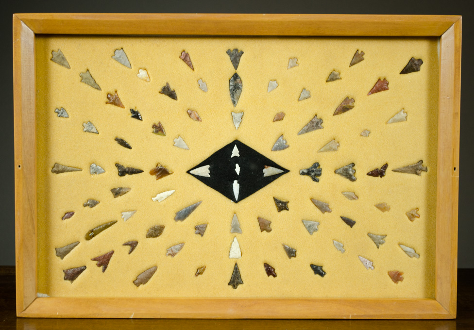 Appraisal: FRAME OF NORTHWEST NATIVE AMERICAN GEM ARROWHEADS hand knapped from