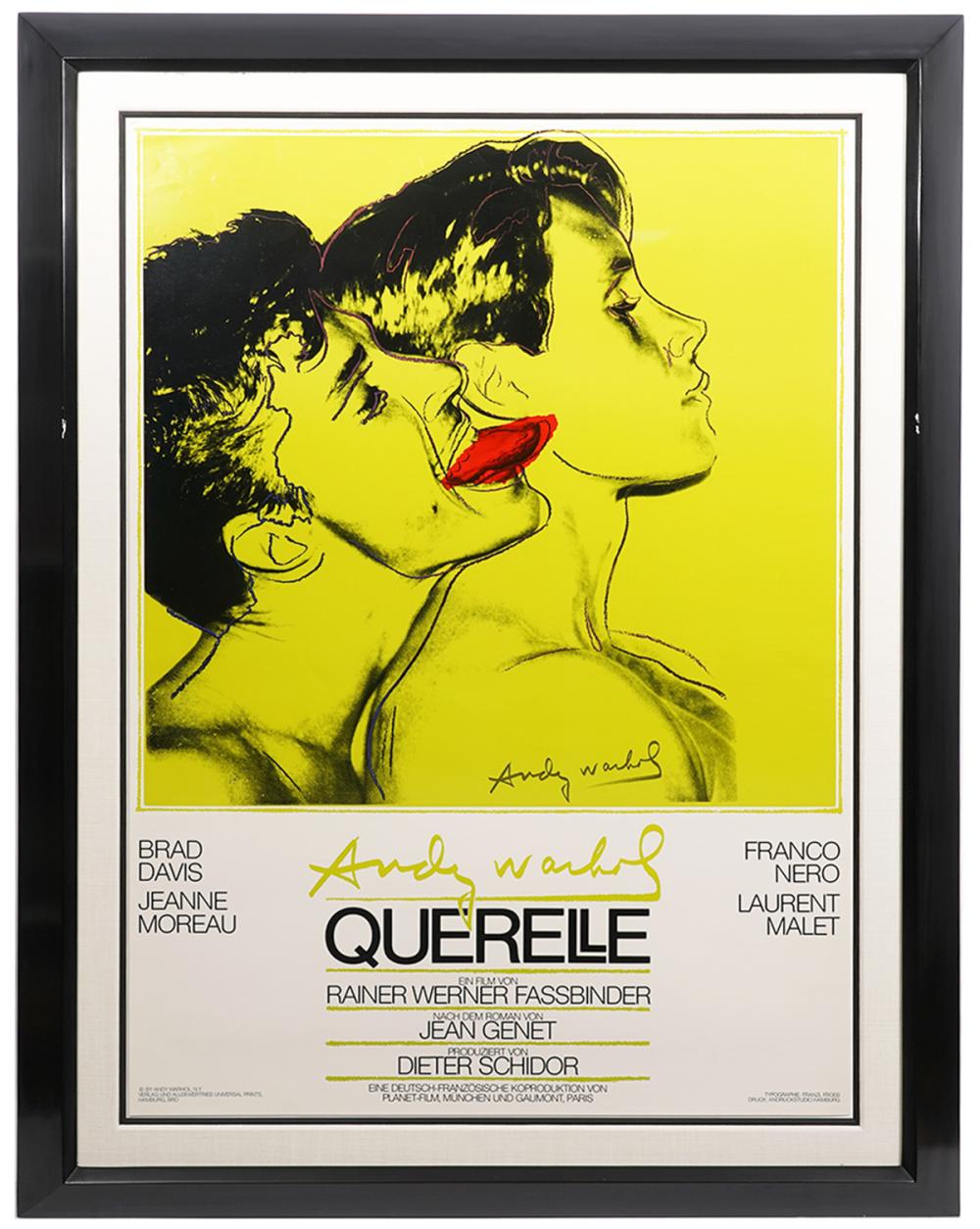 Appraisal: AFTER ANDY WARHOL 'QUERELLE GREEN' POP ART POSTERAfter Andy Warhol