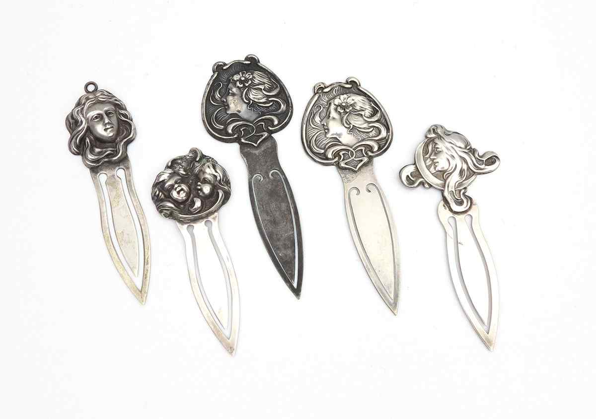 Appraisal: COLLECTION OF ART NOUVEAU STERLING BOOK MARKS pieces to include