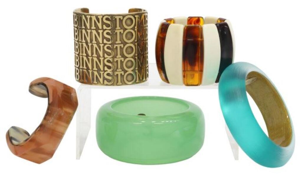 Appraisal: lot of Cuff and bangle bracelets including green polished resin