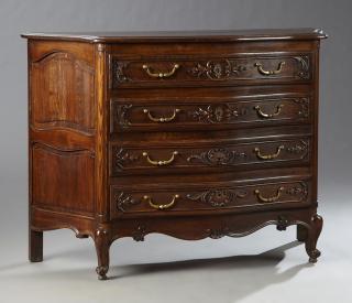 Appraisal: French Louis XV Style Carved Oak Bombe Commode French Louis