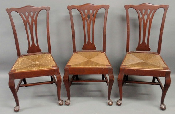 Appraisal: Set of six Chippendale mahogany side chairs h x w