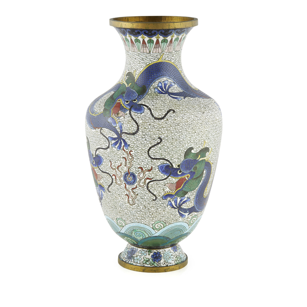 Appraisal: CLOISONN ENAMEL BALUSTER VASE EARLY TH CENTURY decorated in bright