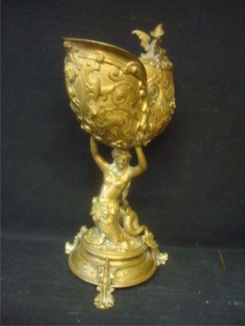 Appraisal: Gilt Metal or Bronze Nautilus Vase Very fine with a