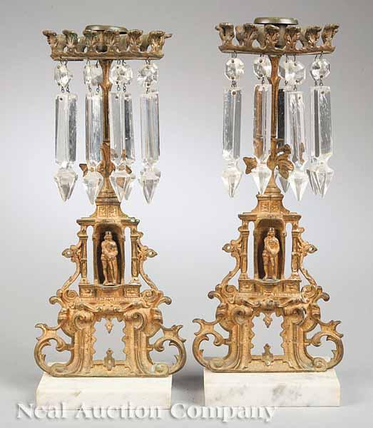 Appraisal: A Pair of American Gothic Gilt Brass Girandoles c -