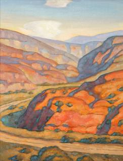 Appraisal: HOWARD POST BORN OIL ON PANEL Titled 'Road to Canyon