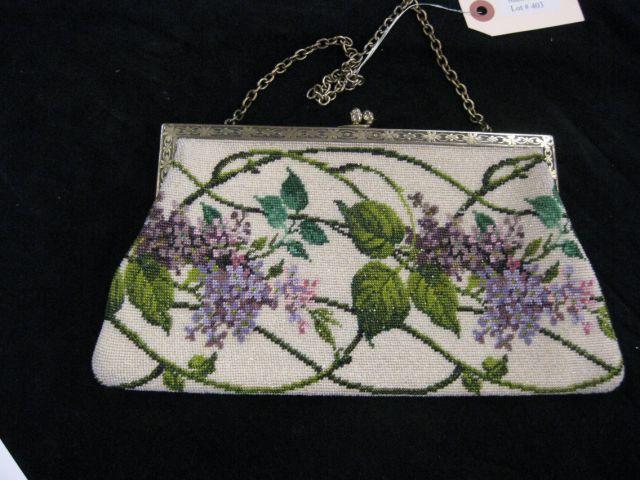 Appraisal: Vintage Sterling Beaded Evening Bag fine floral on ivory field