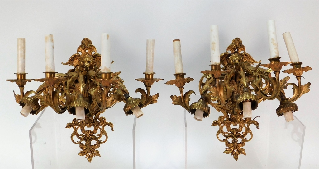 Appraisal: FINE PR FRENCH BRONZE ROCOCO ARM WALL SCONCES France -