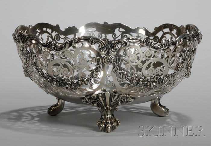 Appraisal: Reticulated Sterling Silver Bowl retailed by Bigelow Kennard Co claw