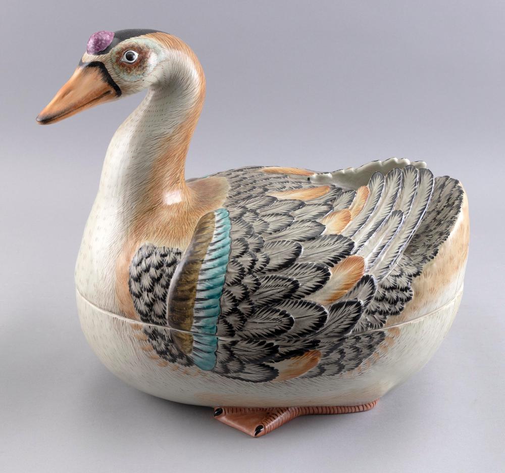 Appraisal: ITALIAN PORCELAIN GOOSE-FORM COVERED TUREEN LATE TH CENTURY LENGTH ITALIAN