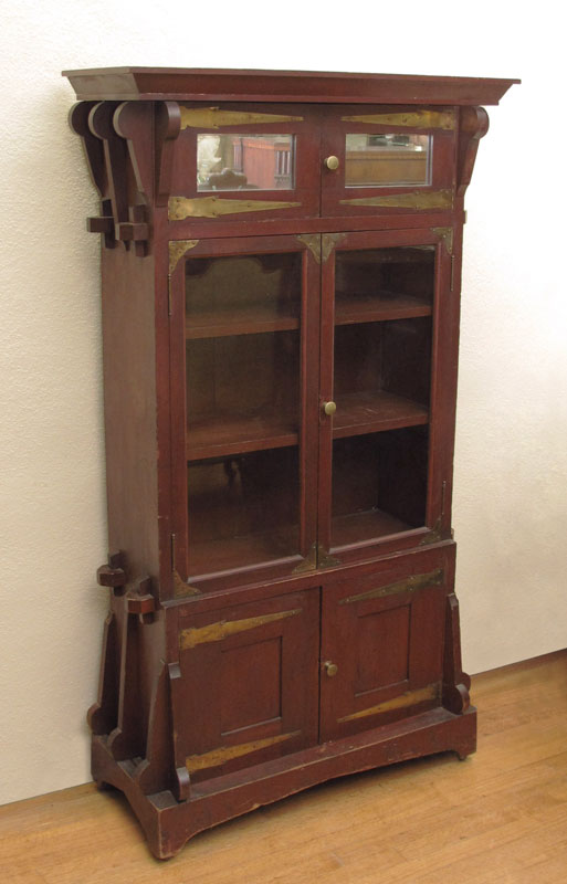 Appraisal: ARTS AND CRAFTS BOOKCASE CABINET mirrored front top doors with