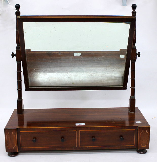 Appraisal: A GEORGE III MAHOGANY SATINWOOD BANDED DRESSING TABLE MIRROR with