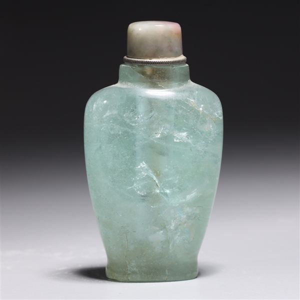 Appraisal: Chinese carved aquamarine snuff bottle with metal rimmed stopper H