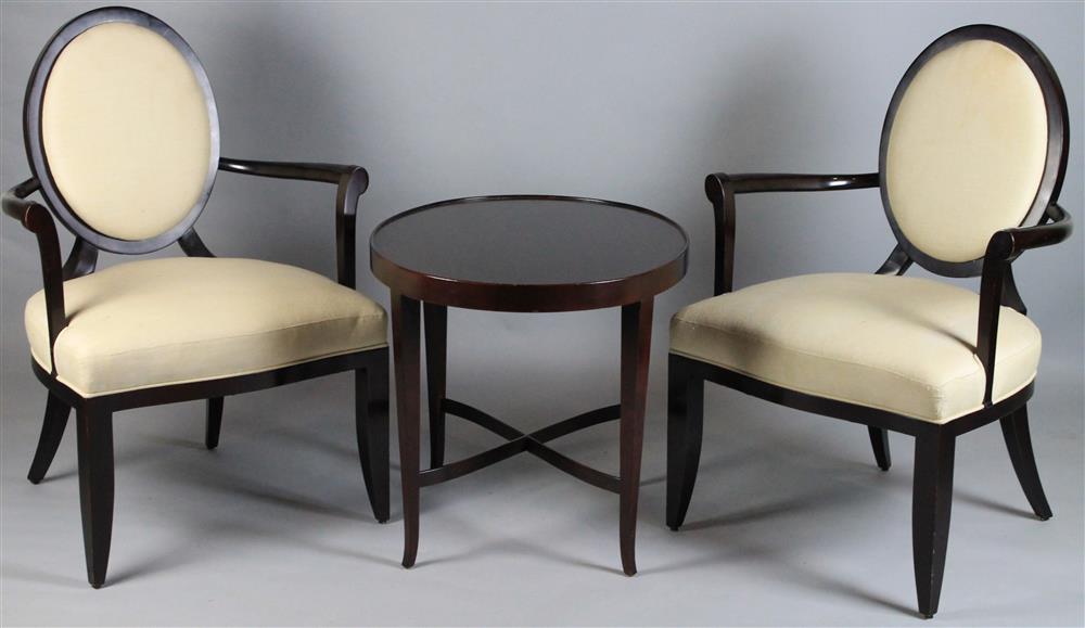 Appraisal: PAIR OF BARBARA BARRY FOR BAKER UPHOLSTERED ARM CHAIRS WITH