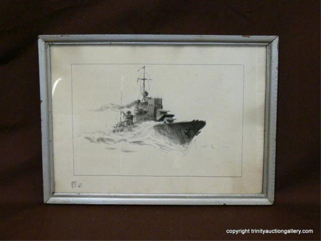 Appraisal: Vintage WWI World War Battleship Print - Pencil print Navy